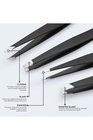 Kaşlar İçin Profesyonel Paslanmaz Çelik Cımbız Seti - Hassas Eğimli Uçlu Siyah Cımbız Seti - Tüy Alma, Güzellik, Yüz Bakımı Ve Kişisel Bakım İçin Siyah