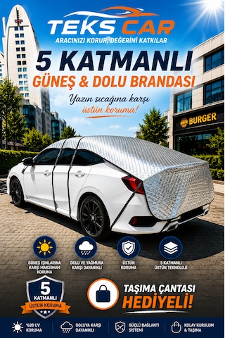Güneş Koruyucu , 5 Katmanlı , Ultra Sağlam , Isı Yalıtımı , Dolu Koruyucu , Universal Oto Branda 1,6 Metre X 5 Metre