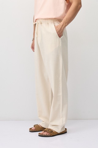 Vamos Bağcıklı Baggy Fit Keten Pantolon Naturel