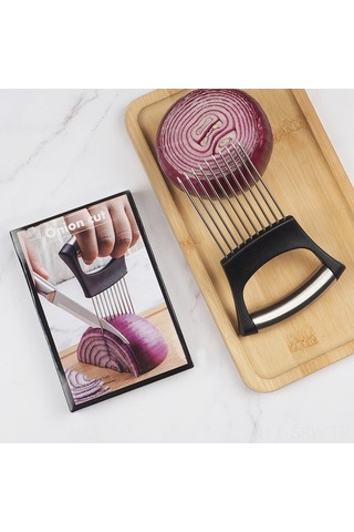 Besthome1 Erkek Mutfak Onion Sabitleyici: Paslanmaz Çelik Soğan Dilimi Tutucu, Kolay Kullanımı, Evde Pratik Kesişme Aracı Diğer
