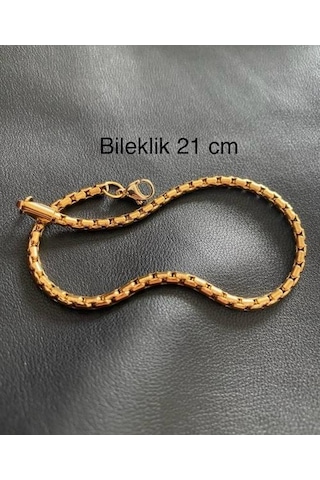 Gold Renk 1.sınıf Örme Çelik Erkek&kadın Kolye Ve Bileklik Seti Altın