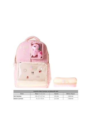 Calacilo K Pop Pink Kız Çocuk K-pop Pink Pembe Peluş Aksesuarlı Okul Sırt Çantası Ve Kalemlik Seti - Setcc-c4107c