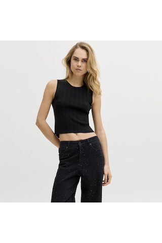 Jack & Jones Kadin Çapraz Bel Detayli Kolsuz Triko Üst - Talia - 12294776 Siyah