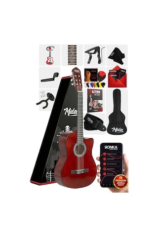 Midex CG-390BR-XBAG Klasik Gitar 4/4 Sap Ayarlı Kesik Kasa (Çanta Tuner Askı Capo Metod Pena)