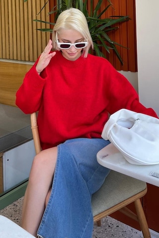 Madmext Madmext Bisiklet Yaka Oversize Triko Kazak MG1972 Kırmızı