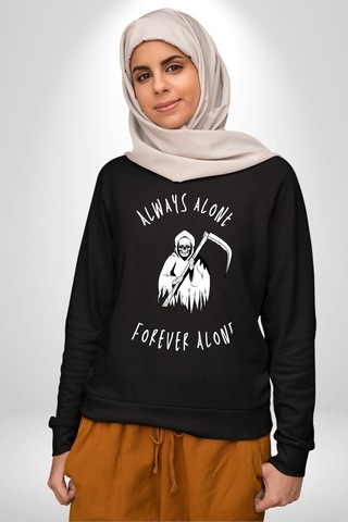 Her Zaman Yalnız Daima Yalnızlık Azrail Unisex Siyah Sweatshirt Siyah