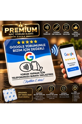 Nfc Google Yorum Ve Sosyal Medya Link Kartı Çift Taraflı Bantlı Pleksi Temassız Yorum Kartı
