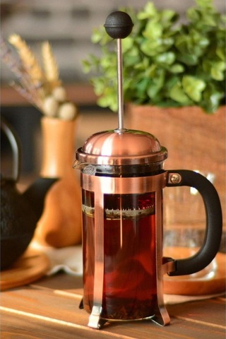 Metal French Press Bakır Renk 350 Ml Bitki Çay Demleme Kupası 350 Ml 9129 Kahve