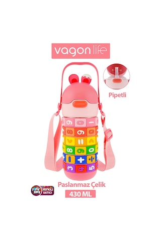 Vagonlife 430 Ml Pipetli Çelik Termos Askılı Matematiği Sevdiren Su Matarası -ffvgn30031-430ml Pembe