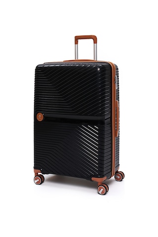 4 Lü Valiz Seti Elatae Exclusive Pro Polipropilen Kırılmaz Büyük - Orta - Kabin Boy Ve Makyaj Siyah - Camel 5239