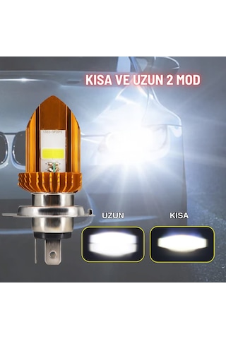 H4 Motosiklet Led Far Ampul 12-24v Beyaz 1 Adet 12w 1200lm Metal Gövde Soğutma