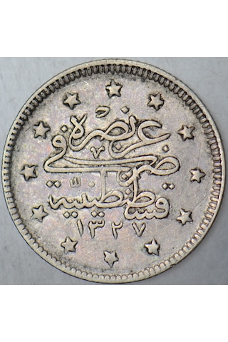 V. Mehmed Reşad Gümüş 2 Kuruş 13274 Kostantiniyye Darbı. Osmanlı İmparatorluğu.