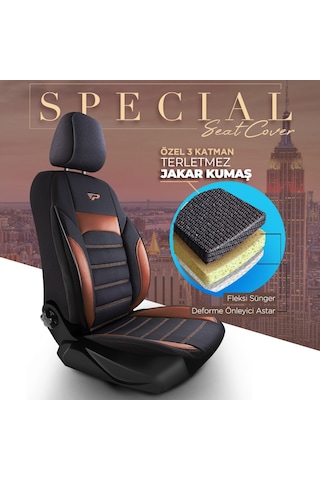 Panda Special Serisi Jakar Kumaş Oto Koltuk Kılıfı - Siyah - Taba