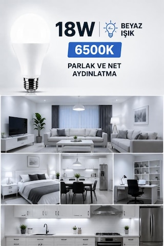 Rutter 18w E27 Led Ampul 6500k Beyaz Işık 2050 Lümen Yüksek Aydınlatma
