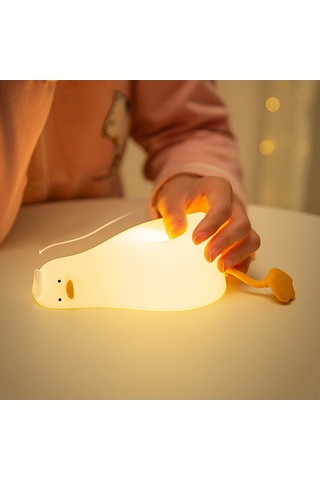 Ximistore9 Usb Şarj Edilebilir Ayarlanabilir Parlaklıklı Ördek Şekilli Gece Lambası, Telefon Tutucu Ve Zamanlayıcı Beyaz