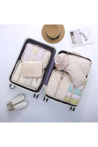 Monyee 9 Parça Polyester Organizer Seti: Seyahat & Ev İçin Kıyafet, Ayakkabı, Kozmetik Ve Elektronik Depolama Çantaları - Bej