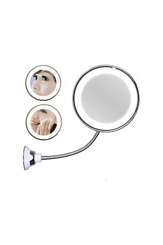 Flexible 10x Zoomlu Esnek Işıklı Çerçeveli Makyaj Aynası Beyaz