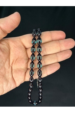 Bordo Mavi Sürmeli Uçak Camı Tesbih Beyzi Kesim 12mmx7mm T-764