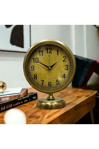 Eskitme Gold Metal Ofis Salon Otel Masa Saati 25*20 cm V3