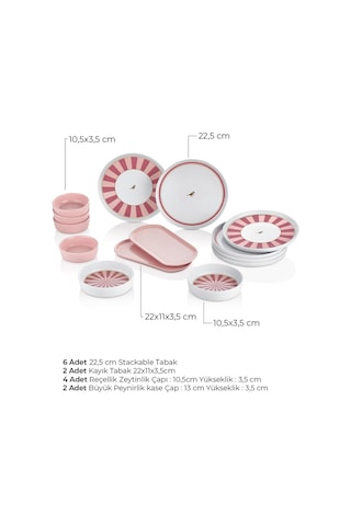 Kitchen Life 14 Parça 6 Kişilik Lovely Birds Kahvaltı Takımı-lüx Kahvaltılık Sunum Seti Tabağı Pembe