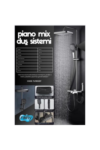 Diamond Piano Bataryalı Duş Seti Antrasit
