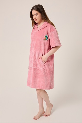 Palmiye Sörf Nakışlı Yetişkin Sörf Yazlık Panço Kapüşonlu Plaj Havlusu Gül Gül