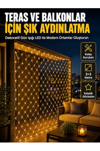 İç Ve Dış Mekân Kullanımına Uygun 3x3 Metre Led Işık Ağı