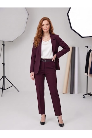 Prenses Kadın Modern Kesim Astarlı Blazer Takım Elbise Trend Ofis Şık bordo
