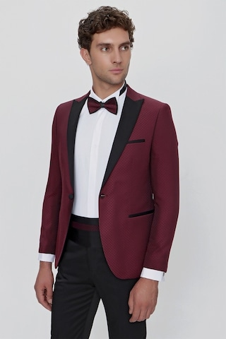 Morven Erkek Koyu Bordo Bolonya Ceremonia Damatlık Smokin Koyu Bordo