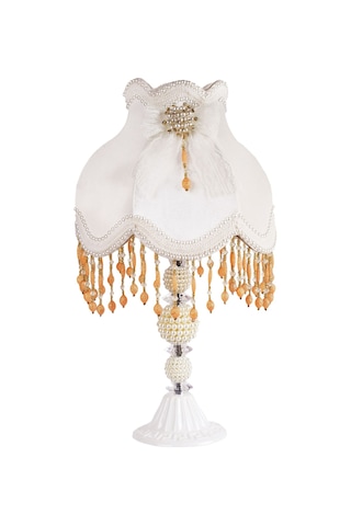 Çiçek Dekorlu Abajur Beyaz Klasik Model Beyaz