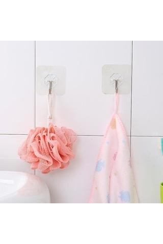 20 Adet Kendinden Yapışkanlı Şeffaf Askı Metal Kancalı Askılık Beyaz