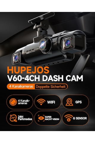 Hupejos 360 Araç Kamerası Araç Ön Arka 4 Kanal Araç Kamerası Araç Kamerası Fhd 1080px4.4 150 Geniş Açı, Wdr Gece Görüşü 8 Ir Led , 3,18" Ips Ekran, G-sensor, Wifi Gps, 7/24 Park Modu, 64 Gb Sd Kart