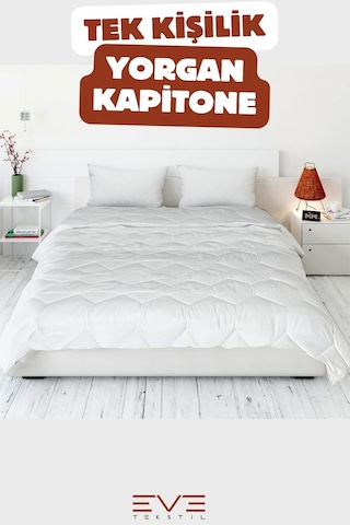 Eve Tekstil  Kapitone Yüksek Kaliteli 4 Mevsim Kullanılabilir Microfiber Soft Tek Kişilik Antialerjik Yorgan Beyaz