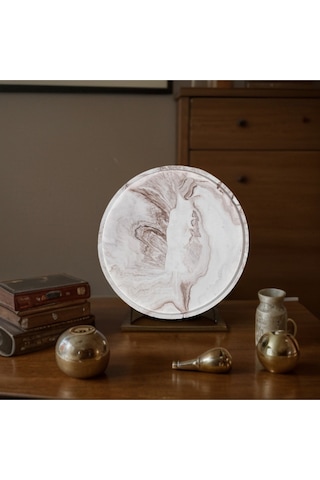Mermer Desenli Yuvarlak Dekoratif Tabak