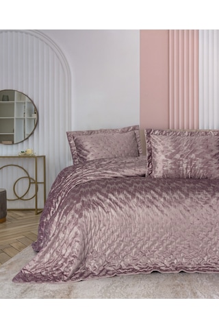 Cotton Box Smart Çift Kişilik Yatak Örtüsü Kadife Varaklı Luz Pudra