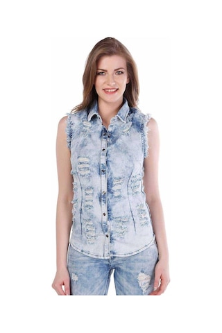 Cipo & Baxx Wh103 Kadın Buz Mavisi Vintage Kadın Yelek 001