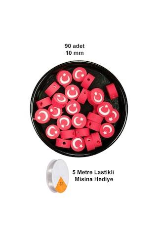 90 Adet 10 Mm Polimer Kil Fimo Boncuk Takı Bileklik + 5 Metre Lastikli Misina Hediye - Türk Bayrağı