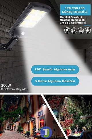 Technojet 6 Gözlü 120 Ledli Solar Bahçe Aydınlatma Kumandalı Güneş Enerjili Sokak Lambası Projektör