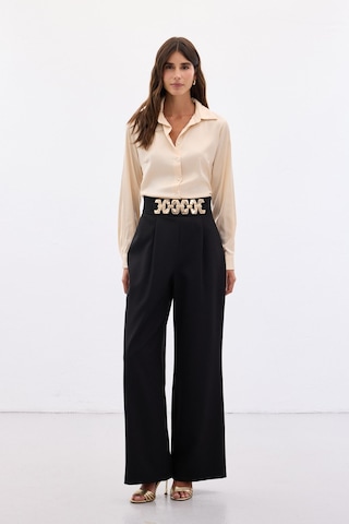 Sateen Kemerli Salaş Pantolon - Siyah-136532 Siyah