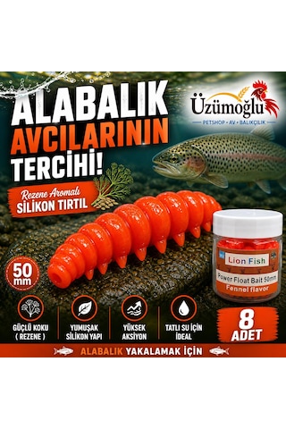 Üzümoğlu Kırmızı Rezene Aromalı Silikon Tırtıl 50mm 8 Adet Alabalık Yemi