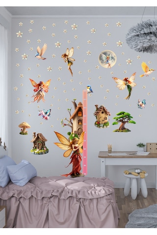 Peri Temalı Boy Ölçerli Duvar Sticker Seti - Mat, Sökülebilir, Çocuk Odası Dekoru 01