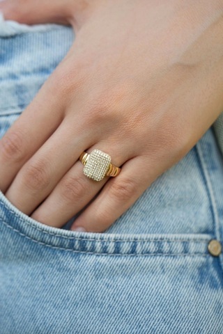 Çgk Kuyumculuk Taşlı Baget Tarzı Altın Yüzük Gold