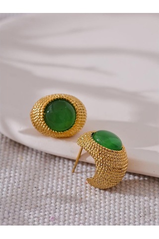 Bej Eetit Vintage Yeşil Mavi Beyaz Kedi Gözü Taş Paslanmaz Çelik C Şekli Geometrik Moda Küpe Altın Renk Moda Takı Hediye Çok Renkli