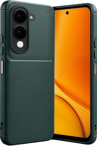 Vivo Y04 Uyumlu Kılıf Karbon Tasarım Kamera Korumalı Silikon Telefon Kılıfı Kapak Koyu Yeşil