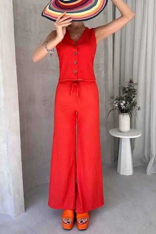 Kienor Nido Moda Yeni Sezon Kadın Yüksek Bel Rahat Pantolonlu Kolsuz Yel Turuncu