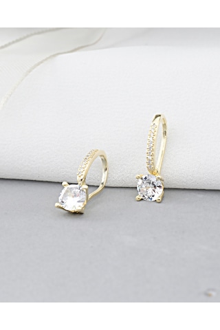 Brezza Lusso Jewelry 18k Serie Oro Zirkon Taşlı Çengel Asma Gümüş Küpe