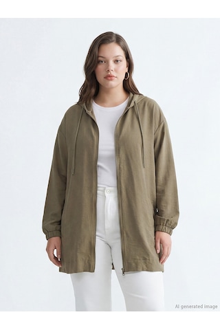 Lcw Modest Haki Kapüşonlu Oversize Kadın Tunik