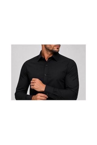 Suit Aydın Uzun Kol Slim Fit Non Iron Ütü Gerektirmeyen Pamuklu Klasik Gömlek Siyah