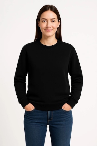 Primemagazam Kadın 3 İplik Pamuklu Düz Bisiklet Yaka Sweatshirt - Siyah Çeşitli