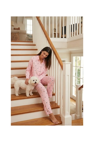 Lela Desenli Rahat Kesim Bol Paça Yazlık Bayan Pijama Takımı 6110014 Toz Pembe